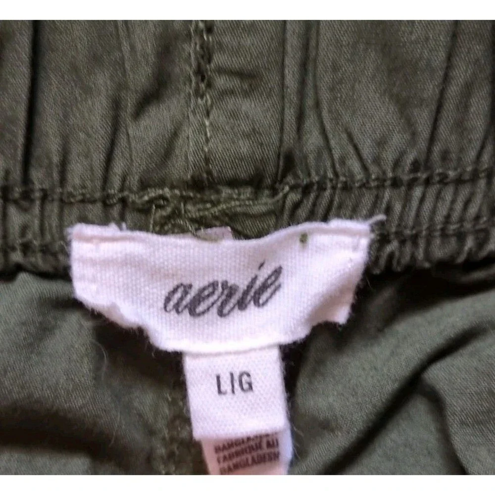 Aerie Avenue Baggy Cargo Pants Womens L Green Flame 100% Cotton Wide Leg Boho - Picture 4 of 12